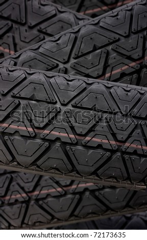 Tyre tread tracks close up