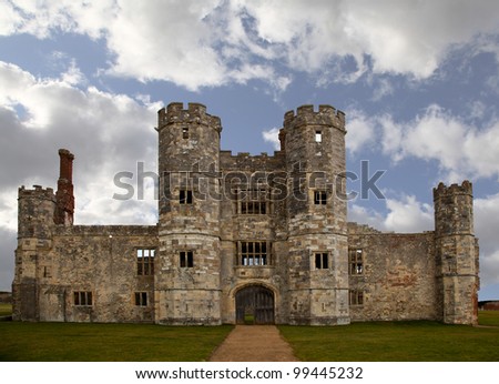 Old castle ruin in England with cloudy sky