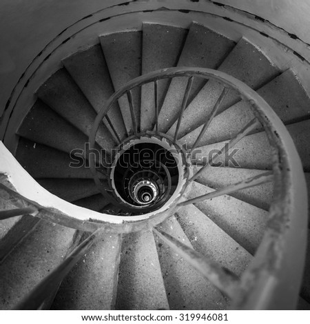 black and white spiraling stairs in the square
