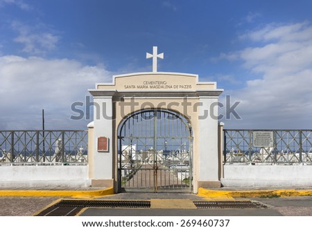 SAN JUAN, PUERTO RICO - MARCH 14, 2015: Entrance gate to the historic cemetery, located on the shore of the ocean near Castello San Felipe del Morro.