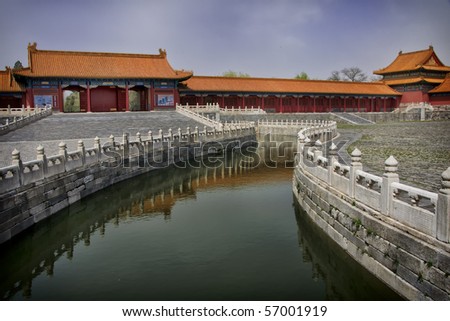 Beijing Forbidden City: View over reflecting canal, cutting through inner courtyard.