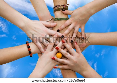 friendship hands pictures. stock photo : The linked hands