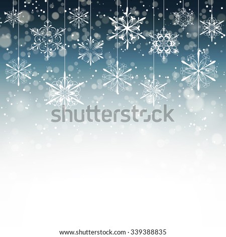 Winter Background With Snowflakes Fading Into White, Vector