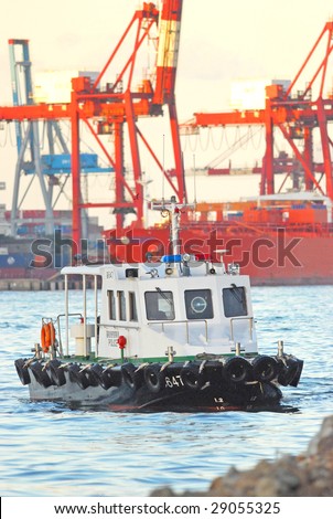 A police boat approaching at port of Keelung, Taiwan