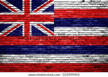 Hawaii flag painted on old brick wall texture background