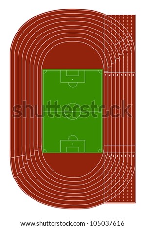 Area Auto Racing Tracks on Top View Of Running Track And Soccer Field On White Stock Vector