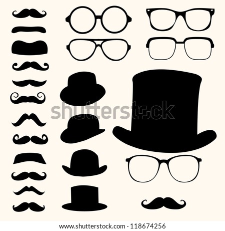 Set of retro mustaches hats glasses - stock vector