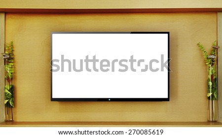 Led tv hanging on wood wall background