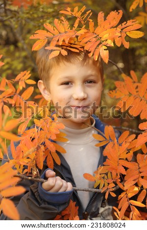 funny baby in autumn forest