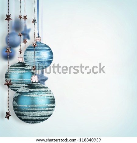 Blue christmas balls isolated on white background