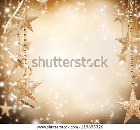 Christmas theme with golden stars and free space for text