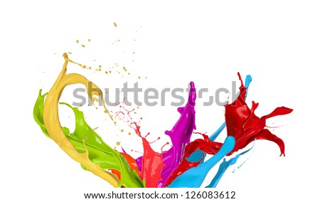 Colored paint splashes isolated on white background Colored paint splashes isolated on white background