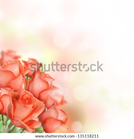 Orange roses bouquet with free space for text