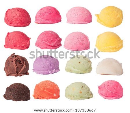 Ice Cream Scoops Collection Isolated On White Background
