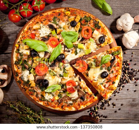 Fresh italian pizza, upper view