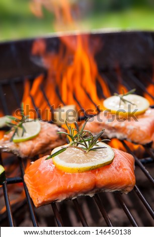 Grilled Salmon Steaks On Fire