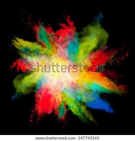 Freeze Motion Of Colored Dust Explosion Isolated On Black Background