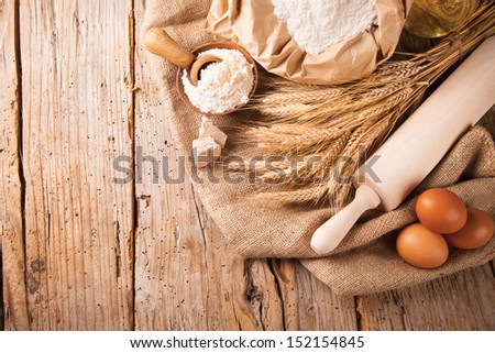 Various traditional ingredients for preparation of cooking of bread