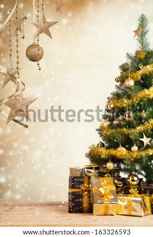 Christmas tree with golden decoration