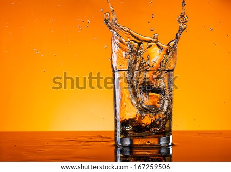 Glass of whiskey splashing out