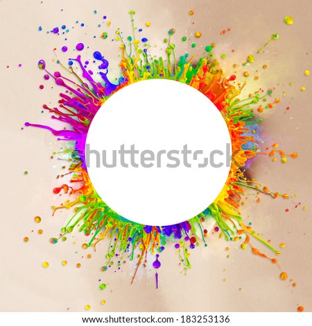 Super macro shot of colored paint splashes and powder \