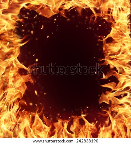 Fire frame with free space for text. isolated on black background