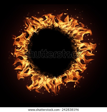 Fire ball with free space for text. isolated on black background