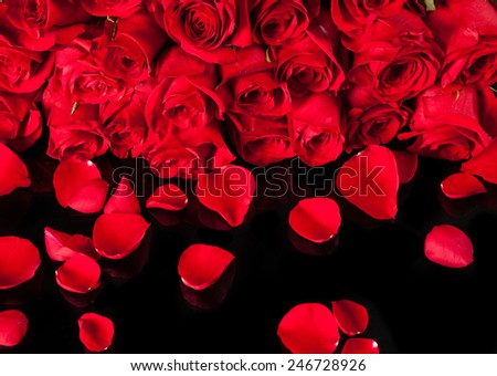 Bouquet of roses isolated on black background