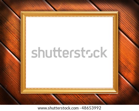 Empty image frame with old wooden blanks on background.Dark grunge design