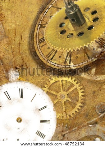Grunge clock background with time machines tools