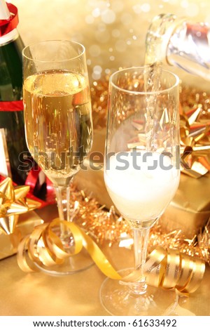 Close-up of champagne glasses on celebration table