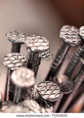 Macro shot of iron nails heads