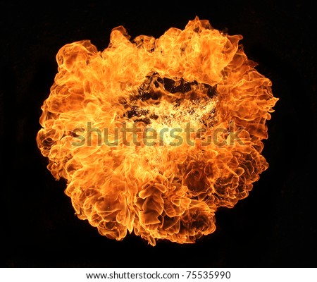 Fire explosion, isolated on black background