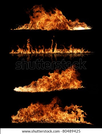 High resolution fire collection of isolated flames on black background