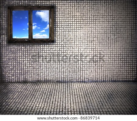 Window into new world, concept of abandoned interior and hope of new future