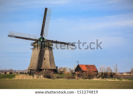 Working Holland windmill in Netherlands