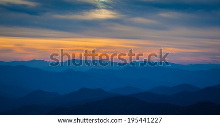 Sunset over Cowee point on the Blue Ridge Parkway in North Carolina