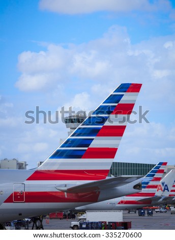 HAVANA, CUBA-OCT 25: American Airlines new logo on display in Miami, on October 25, 2015