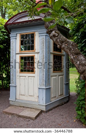 herb drying house in elaborate garden  in Skansen, Stockholm, Sweden.