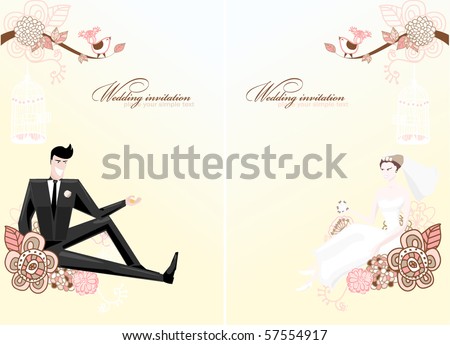 vector wedding invitation with floral ornament on gradient background