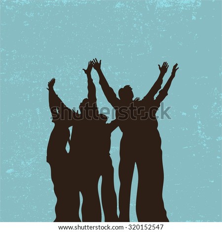 Group prayer, raised hands, praise, worship, silhouettes, people