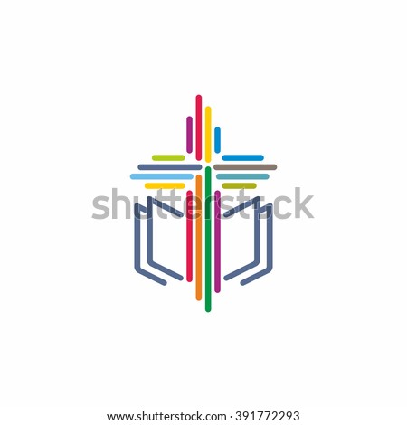 Logo church. Christian symbols, the Bible and the Cross of Jesus Christ