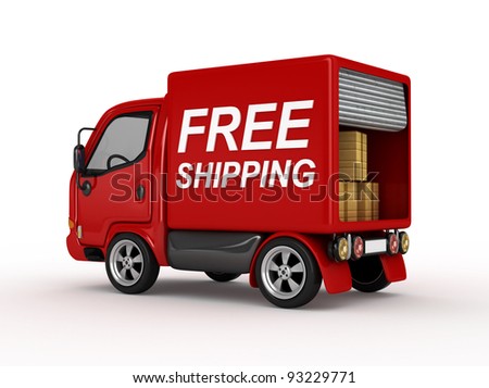 3D Red Van with Free Shipping text isolated 3D Red Van with Free Shipping text isolated