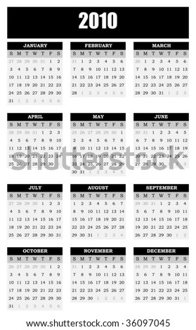 Year Calendar Templates on Stock Vector   2010 Year Calendar Vector Template In Grayscale