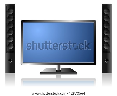 Television External Speakers on New Modern Flat Tv Set With External Audio System Isolated On White