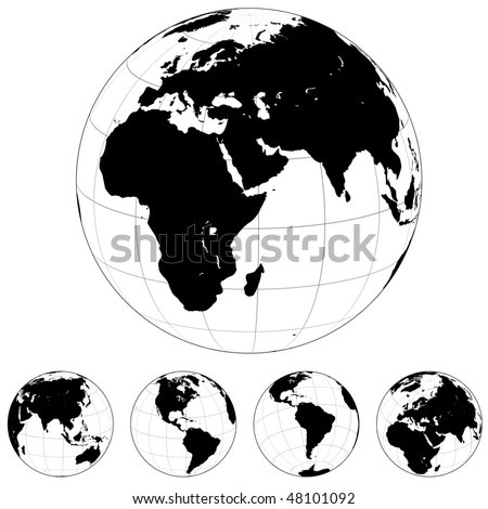 stock vector : Black and white vector Earth globes isolated on white.