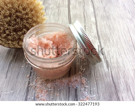 Bath salts with bath brush