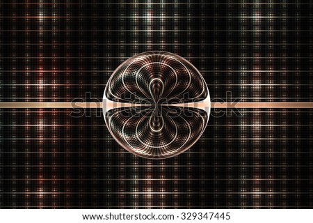 Abstract symmetrical ornament on black background. Computer-generated fractal in red, rose and white colors.