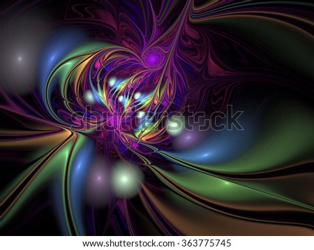 Abstract fantasy multicolored swirls. Fractal design in pink, green, orange, grey, blue and violet colors.