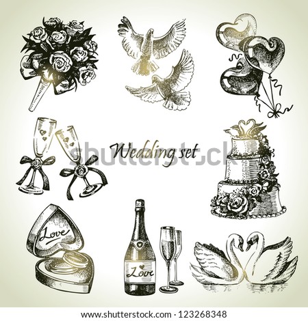 Wedding set Hand drawn illustration Wedding set Hand drawn illustration